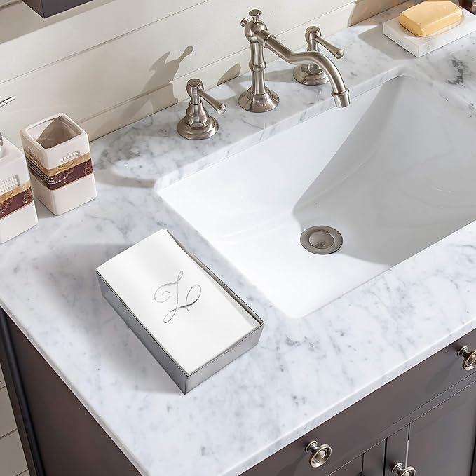 AMERICAN HOMESTEAD Disposable Hand Towels - Silver Foil Monogrammed Guest Napkins - Linen-Like Bathroom Paper Towels for Guests - Perfect Wedding and Party Napkins - 50 Count (Silver P)