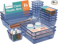 StorMiracle 16 PCS Drawer Organizer Set, 5 Varied Size Bathroom and kitchen Drawer cabinet organizer Trays, Clear Storage Bins for Makeup, Jewelry, Utensils and Gadgets,Dark Blue