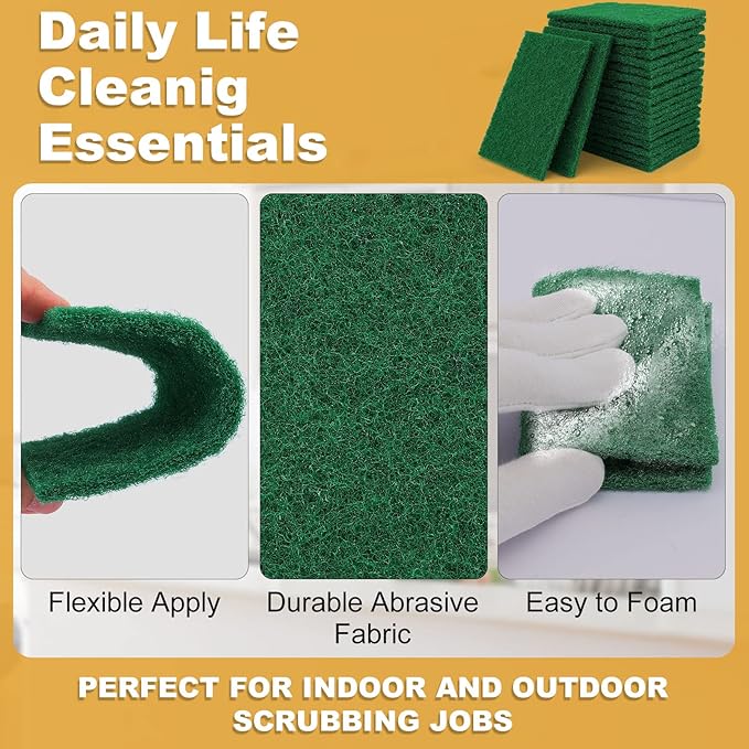 50 Pcs Scouring Pads,Heavy Duty Scour Pads,4 x 5.95 inch Reusable Green Scrub Pads for Metal Grills & Kitchen Scrubbers,Non-Scratch Scrubbing Pads for Household Kitchen Dishes Sink Bathtub