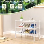 ROMGUAR CRAFT 3 Tier Bamboo Shoe Rack for Closet Free Standing Wood Shoe Shelf Storage Organizer for Entryway Small Space Stackable 27"x11"x20" (White)