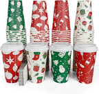 Christmas To Go Coffee Cups with Lids 16 oz Insulated Cups, 100 Packs Hot Cup for Chocolate/Coffee/Tea/Water/Juice, Coffee Bar Accessories with Lid & Sleeve, Christmas Cups Disposable Supplies