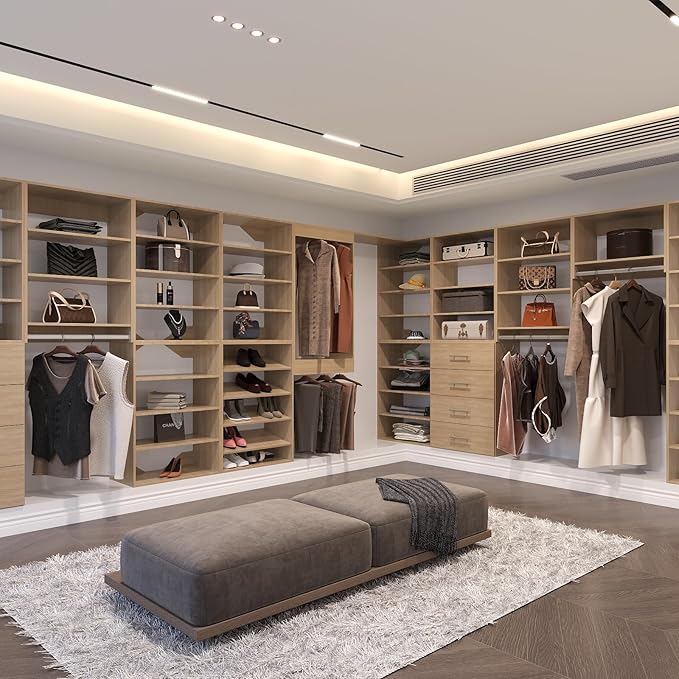 MODCART Double Hanging Closet Unit, Modular Closet System, Wood Closet System Organizer with Storage for Walk in Closets, Clothing Rack Wardrobe Closet for Hanging Clothes, Bedroom, Wood, 25.5" W