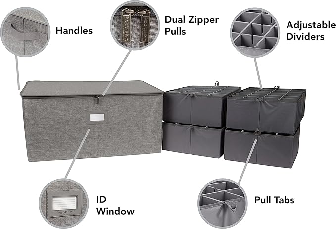 Covermates Keepsakes - Adjustable Zip-Top Storage Box - Configurable FlexGrid Compartments - Heavy Duty Polyester- Reinforced Handles - Stackable Design - Indoor Storage, Grey Heather