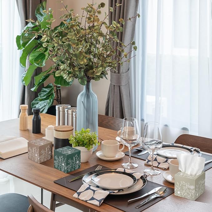 12 Pack Christmas Flower Line Drawing Facial Tissues Cube Face Boxes 600 Sheets 3 Ply Small Square Tissues Bulk for Xmas Car Bedroom Supplies