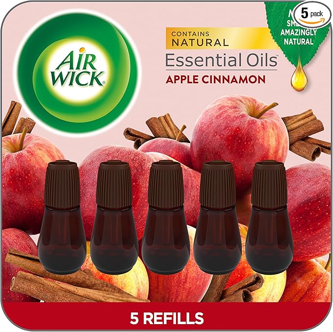 Air Wick Essential Mist Refill, 5 ct, Apple Cinnamon, Essential Oils Diffuser, Air Freshener