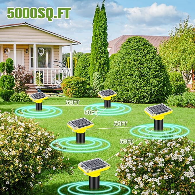 Solar Mole Repellent, Ultrasonic Gopher Repeller Outdoor, Solar Powered Waterproof Snake Repellent Deterrent Gopher Vole Snake Pest and Other Animals from Lawn Garden Yard Home(LightYellow, 4 Packs)