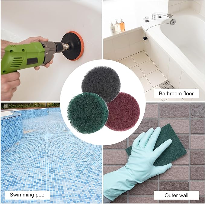 HARFINGTON 8pcs Drill Power Brush 2 inch Tile Scrubber Scouring Pads 800-1000 Grit for Bathroom Kitchen Household Cleaning