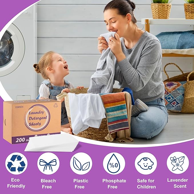 Laundry Detergent Sheets, 200 Sheets Lavender Laundry Soap Strips - No Plastic Jug Travel Portable Liquidless Washing Supplies Eco-Friendly Hypoallergenic - 200 Loads