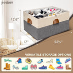 1 Pack Shoe Organizer for Closet, Adjustable Shoe Box Storage Containers, Large Foldable Shoe Bins with Clear Cover, Space Saving Shoes Holder with 4 Handles, Fits 12-24 Pairs, Beige