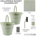 SIMPLEMADE Collapsible Bucket Cleaning Set - Includes 2 Foldable Buckets, Spray Bottle, Rag, Scrubbing Brush and Sponge - Holds Up to 10 liters, Easy Storage, All-Purpose Cleaning Solution