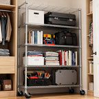 M MZG 1750LBS 47.2" W 5 Tiers Storage Shelves Metal Shelving Unit with Wheels Heavy Duty Garage Shelving Adjustable Wire Shelves for Pantry,Kitchen,Garage,Basement,Chrome 17.7" D x 47.2" W x 76.8" H