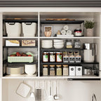 Jojocross Adjustable Stackable Metal Storage Shelf Organizer - Expandable Wire Rack with Perforations for Kitchen, Pantry, Bathroom, Cabinet & Office-Compact, Durable & Sturdy(1PACK/Large/Black)