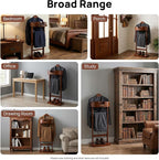 TFCFL Wooden Suit Rack with Drawer & Trouser Holder, Multi-functional Coat Stand for Hats/Scarves/Belts, Space-Saving Standing Suit Valet Stand for Home/Office, 22lbs Load Capacity (Brown)