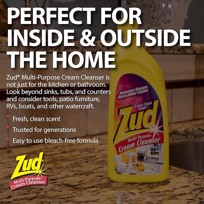 Zud Cream Cleanser (2-Pack) - Ultimate Bathroom Cleaner / Bleach-Free Formula for Shiny Surfaces / Removes Rust, Hard Water Stains, & Grime / Best for Countertops, Bathrooms, Marble, and More (530019)