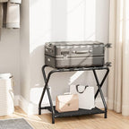 HOOBRO Luggage Rack, Folding Suitcase Stand with Fabric Storage Shelf for Guest Room, Bedroom, Hotel, Holds up to 100 lb, 27 x 15.3 x 22 Inches, Space Saving, Black BK04XL01