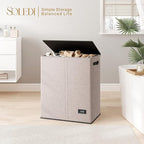 SOLEDI Large Double Laundry Hamper with Lid, Collapsible Clothes Hamper 2 section with Removable Bags, Space-Saving Laundry Basket for Bedroom, Dorm, College