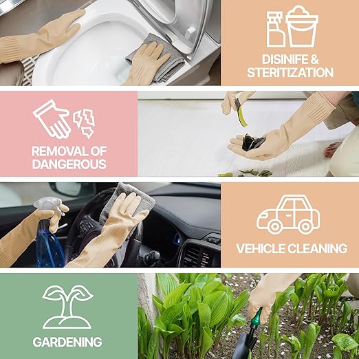 Reusable Waterproof Household Dishwashing Cleaning Rubber Gloves, Non-Slip Kitchen Glove (Ivory, Medium (Pack of 3))