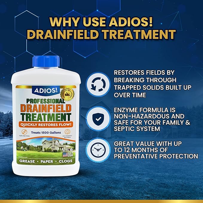 Drain Field Treatment and Cleaner for Leach Fields, Safely Opens and Restores Drainfields - 32oz