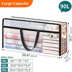 TasticTotes 6 Pack Long Clear Storage Bags for Comforter, Clothes & Bedding, Plastic Blanket Storage with Zipper and Handle, Moving Bags, Closet Organizer and Under-Bed Storage (90L, 39.4"*7.1"*19.7")