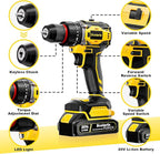 20V Cordless Brushless Drill Driver (3/8") - 24-Piece Compact Kit, 70Nm High Torque, 2.0Ah Li-Ion Battery for Home DIY & Apartment Repairs, Furniture Assembly