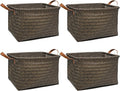 GIB Large Wicker Storage Baskets for Shelves, Woven Laundry Basket for Organizing Clothes Blanket Basket, Decorative Rectangular Closet Organizers Storage Bins with Handles, Black/Dark Gray, 4 Pack