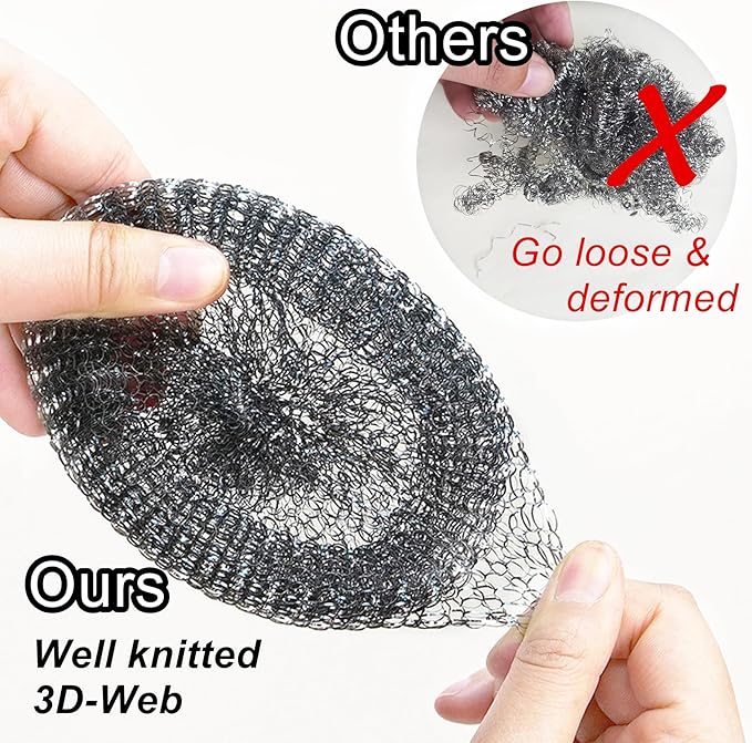 Steel Wool Scrubber with Soap Dispenser for Dish Sink Pan Stove Kitchen, Stainless Dishwashing Scouring Pad, Dispensing Heavy Duty Brush Scourer Cast Iron 2+2