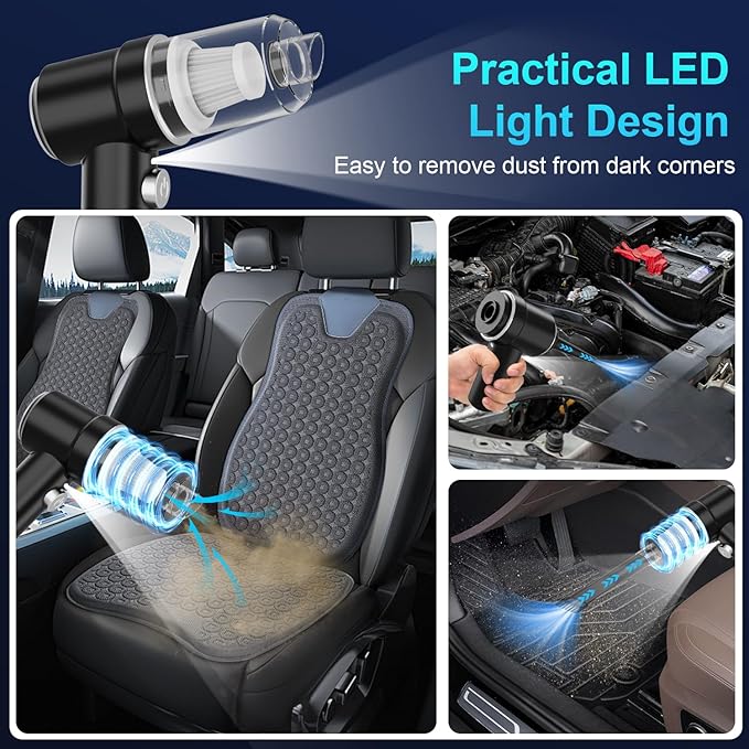 Handheld Vacuum Cordless Rechargeable, 13000pa Car Vacuum Portable Cordless, Type-C Lightweight Mini Handheld Vacuum Cleaner, High Power Car Vacuum Cleaner with LED Light for Car Home Pet Hair (Black)