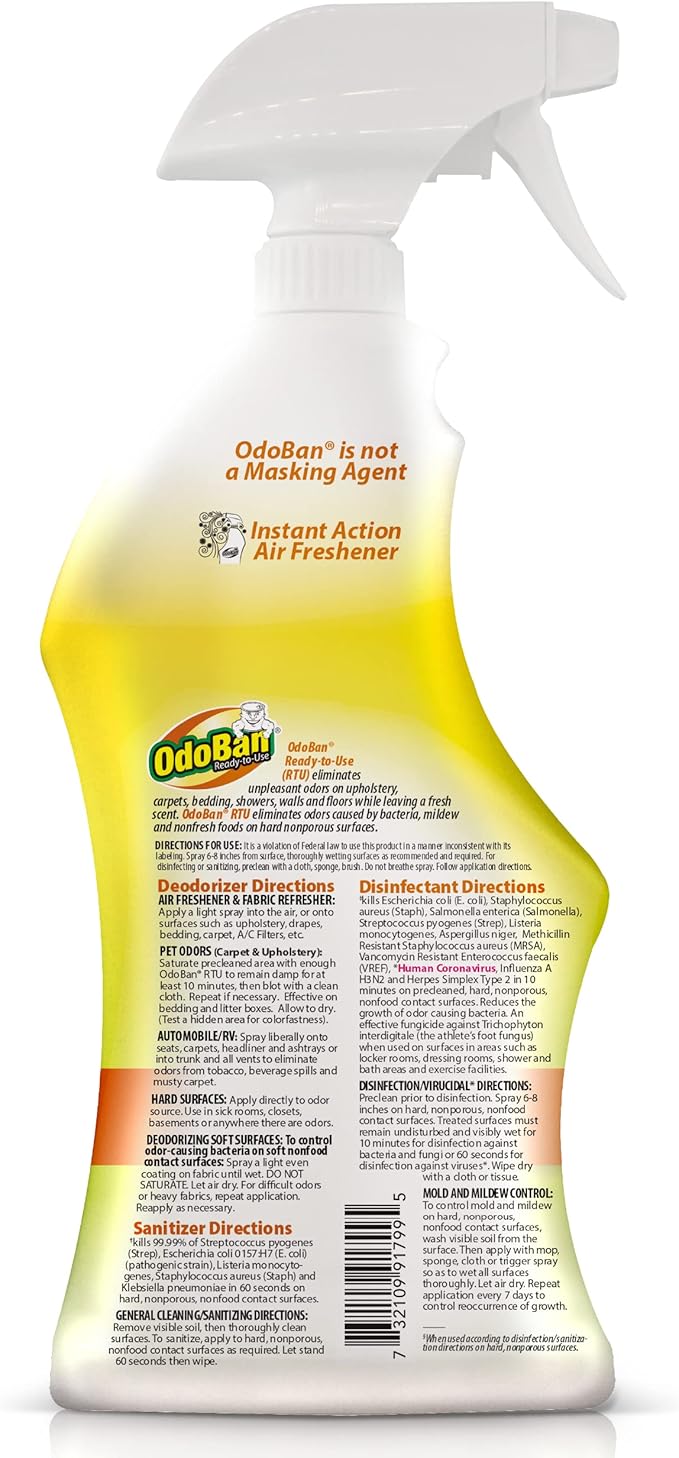 OdoBan 360-Degree Continuous Spray Natural Oil Real Citrus Orange Air Freshener, 10 Ounce, and Multipurpose Disinfectant Cleaner, 32 Ounce Spray, Made in the USA