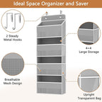 1 Pack 4-Tier Over the Door Organizer, Heavy-Duty Large Deep Pocket Hanging With 4 Large Front & 4 Side Pockets With for Pantry, Kitchen, Bathroom, Dorm, Grey
