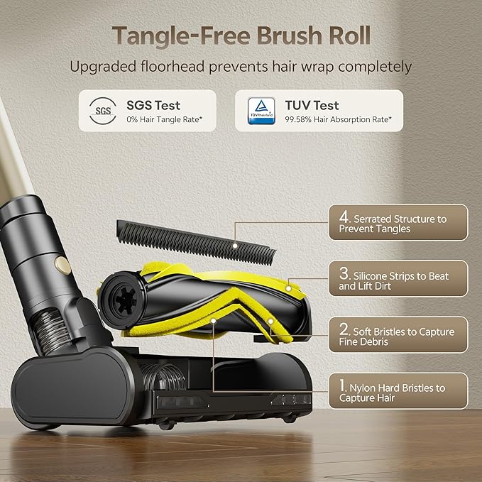 Ultenic Cordless Vacuum Cleaner, 600W 60KPA 65Mins, Stick Vacuum Cordless Rechargeable with Touch Screen, Self-Standing, 180° Lay-Flat, Anti-Tangle Handheld Vacuum Cleaners for Home/Pet Hair/Carpets
