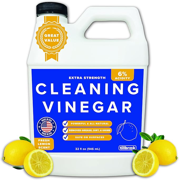 Tillbrook Cleaning Vinegar - Extra Strength 6% Acidity Vinegar for Cleaning Purpose - 32 oz Fresh Lemon Concentrated Cleaning Vinegar for Home, Kitchen, Floors & More - Safe, All-Natural & Non-Toxic