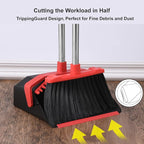 Upgrade Broom and Dustpan Set, 51'' Sturdy Long Handle, Large Upright Stand Up Broom and Dustpan, ZeroGap Lip, Self-Cleaning Dustpan Teeth for Lobby Kitchen Office Floor - Black and Red