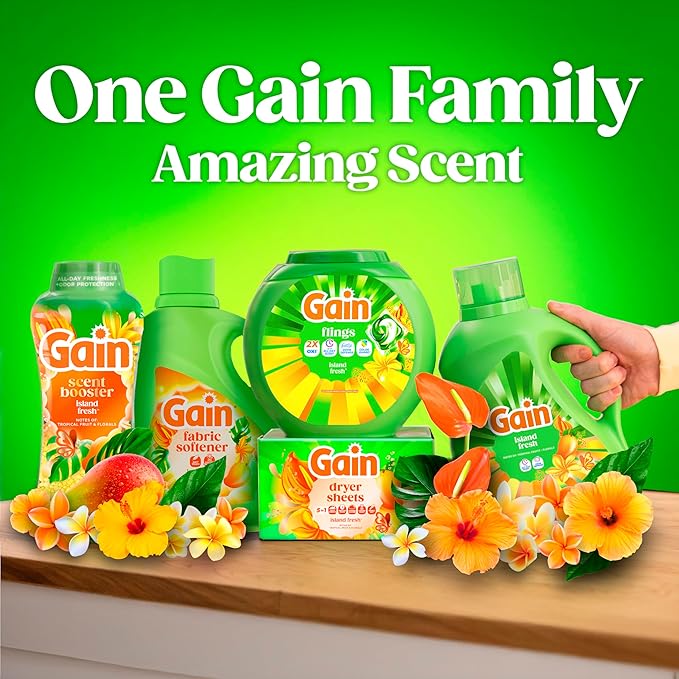 Gain Flings Laundry Detergent Pacs, 60 Count, Island Fresh Scent, with Odor Defense, concentrated laundry soap pacs