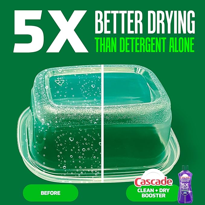 Cascade Rinse Aid Clean & Dry Booster Dishwasher Liquid, Gel & Detergent Pods for Sparkling Clean Dishes, Dishwasher Soap, Tablets & Rinse Aid Dry Booster, 8.45oz