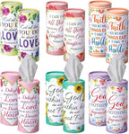 Outus 12 Pack Car Tissues Cylinder Holder Christian Round Tissue Box Cup Holder 3 Ply Facial Napkins Bible Verses Napkins Container for Car Home Office Dispenser Travel Prayer Church Religious Gifts