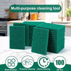 100 Pcs Scouring Pads,Heavy Duty Scour Pads,Dish Scrubber Scouring Pad,Reusable Non Scratch Household Scrub Pad for Dish Kitchen Scrubbers & Metal Grills,4.3 x 3 x 0.3 in (Green)
