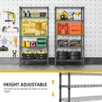 M MZG 1250 lbs 5 Tier Shelf Metal Storage Shelves Wire Rack Closet Organizers for Garage Kitchen Bathroom Laundry Black 11.8" D x 29.5" W x 59.5" H