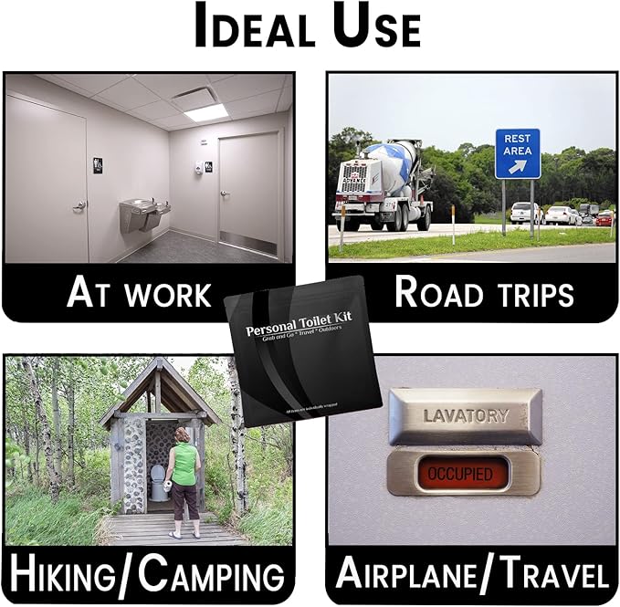 pH Advantage 3 x Personal Toilet Kit | Public Restroom Kit | Toilet Paper, Toilet Seat Cover, Butt Wipes, Cleansing Wipes (Black)