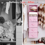 GRANNY SAYS Hanging Closet Organizers and Storage, 6 Shelves Closet Hanging Organizer with 6 Side Pockets, 5 Drawer Storage Organizer, Portable Hanging Shelves for Baby Closet, Pink Shelf