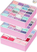 Simple Houseware Sock Drawer Organizer for Dresser/Closet/Bedroom, 3 Pack, Pink