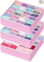 Simple Houseware Sock Drawer Organizer for Dresser/Closet/Bedroom, 3 Pack, Pink