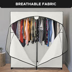 HOLDN’ STORAGE Portable Wardrobe Closet - 65 lb Large Capacity, Internal Heavy Duty Metal Rod, Zipper & Clear Window, Durable Clothes Organizer, Tool-Free Easy Assembly, White Canvas Cover