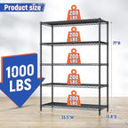 Romorgniz 5 Tier Storage Shelves 71"H Wire Shelving Adjustable Metal Shelving,1000LBS Pantry Shelves Sturdy Steel Wire Shelf for Kitchen Commercial Pantry Garage Warehouse ,71"H X35.5"W X13.8"D, Black