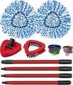 Spin Mop Handle, Mop Heads Replacements,Scrubber Brush and Mop Base Compatible with Ocedar RinseClean 2-Tank System, Mop Handle and Head Replacement Combo Set for Wet Dry Use Floor Cleaning