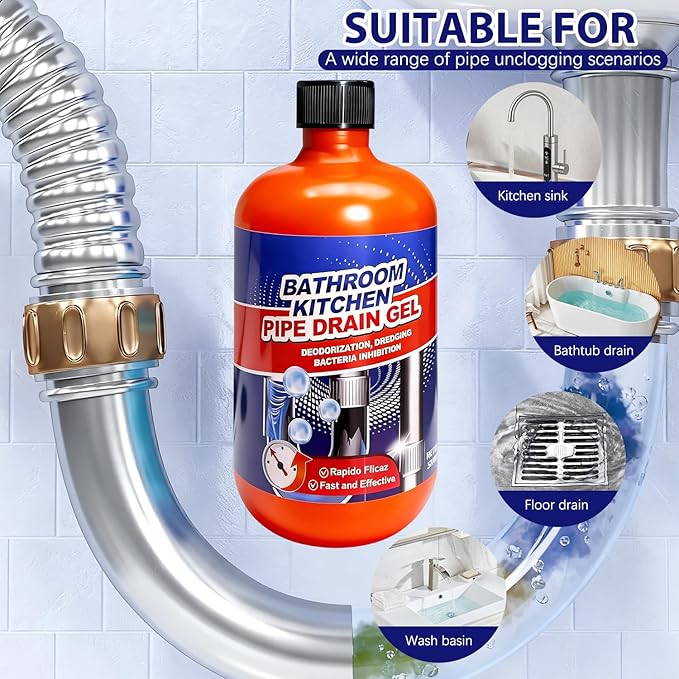 Pipeline Dredging Agent,Pipe Dredge Drain Cleaner,Sink Drains Hair Clog Remover Cleaner,Toilet Unclogger Heavy Duty,Bathroom Shower Pipeline Dredging Agent,Unclog Clogged Drain（500ml）