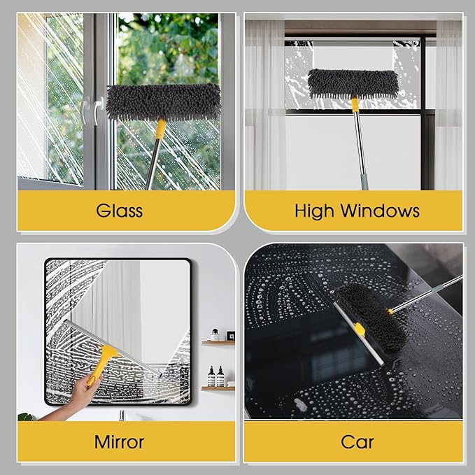 96" Long Handle Window Wall Cleaner Tool with Extension Pole,2 in 1 Large Window Squeegee with Cleaning Mop Tools Kit for Window/Wall/Baseboard/Floors Clean/Solar Panel Washer