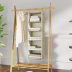 Hanging Closet Organizer, Easy Mount Foldable 5-Shelf Hanging Closet Wardrobe Storage Shelves, Clothes Handbag Shoes Accessories Storage, Washable Oxford Cloth Fabric, Beige
