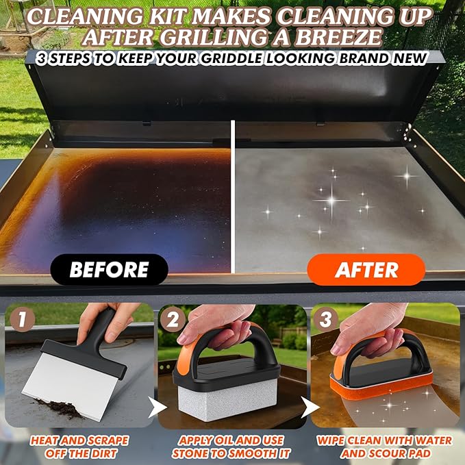 19 in 1 Griddle Cleaning Kit for Blackstone Accessories, Flat Top Grill Cleaning Kit w/Griddle Scraper, 4 Grill Stone, Griddle Brush Easy to Remove Stain - 5060