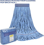 Matthew Cleaning Heavy Duty Mop Head Commercial Grade Replacement for General and Floor Cleaning, Wet Industrial Blue Cotton Looped End String Head Refills (Case of 24) Blue