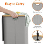 Lifewit 150L Laundry Basket with Lid, Clothes Hampers for Laundry with Bamboo Handles and 2 Removable Laundry Bags, Large Foldable Laundry Hamper for Bedroom, Bathroom, Dorm, Laundry Room, Sliver Gray